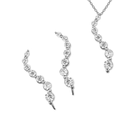 Ear Climber Journey Ear Pin Earrings with Matching Pendant Cubic Zirconias Sterling Silver