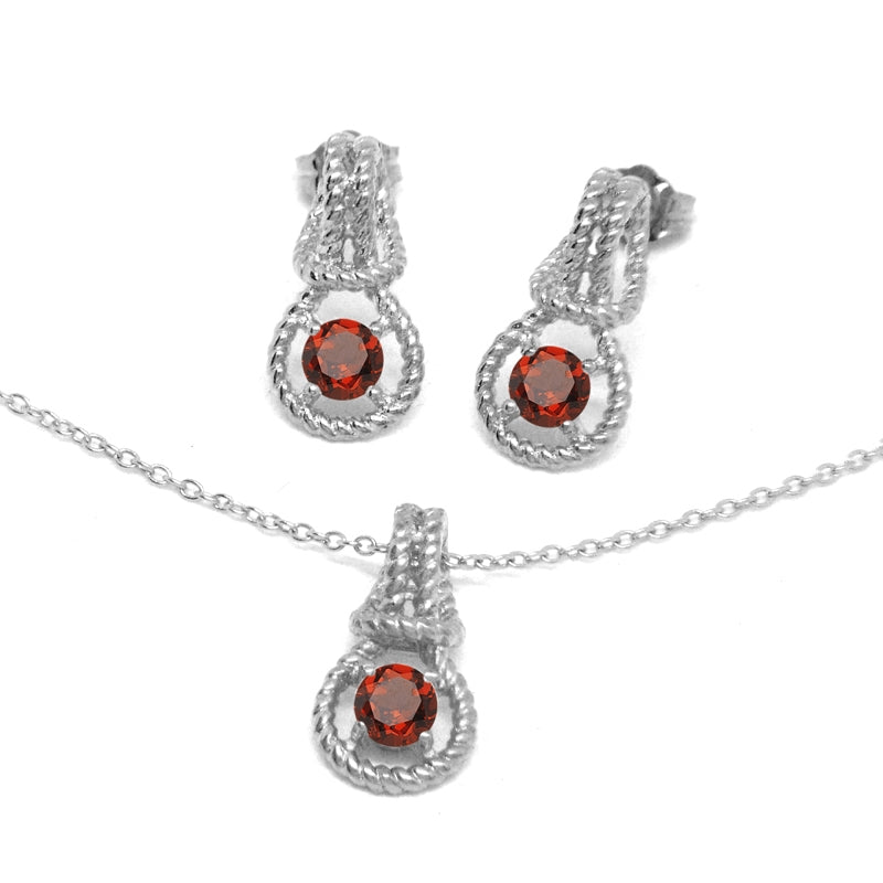 Love Knot Set January Birthstone Garnet 