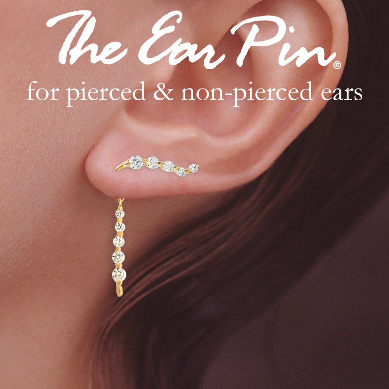 Gold Over Silver Journey CZ Ear Pin Earring with Matching Interchangeable Dangle