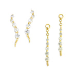 Gold Over Silver Journey CZ Ear Pin Earring with Matching Interchangeable Dangle