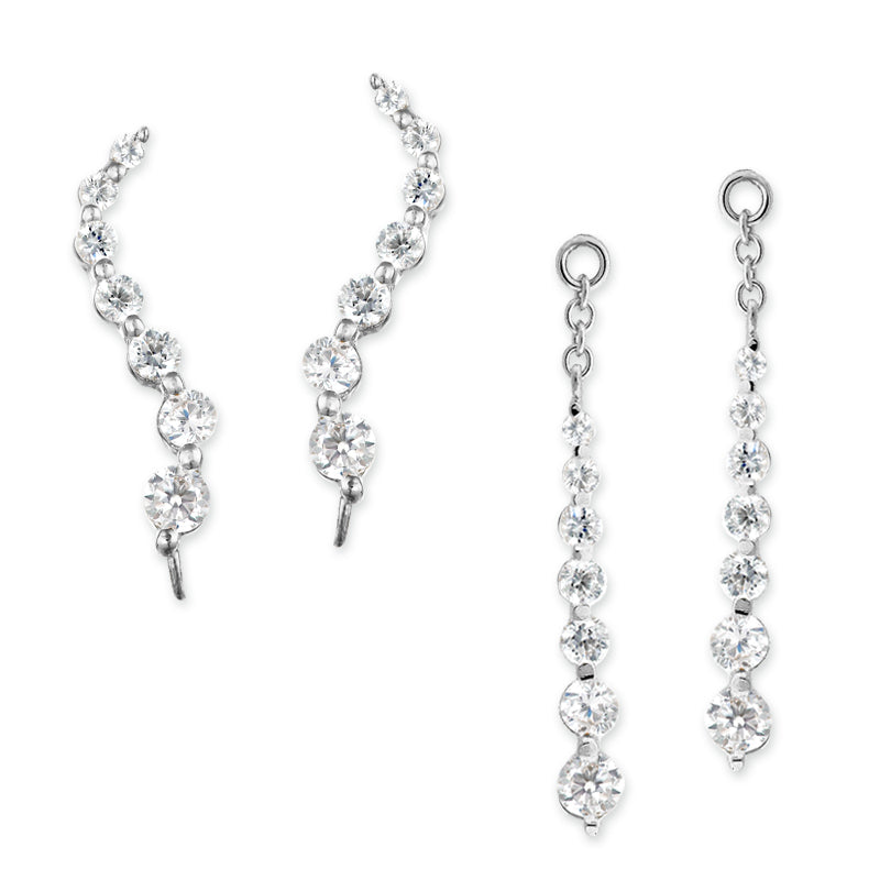 Sterling Silver Journey CZ Ear Pin Earring with Matching Interchangeable Dangle