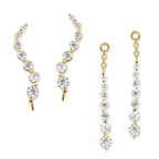 Gold over Silver Journey CZ Ear Pin Earring with Matching Interchangeable Dangle