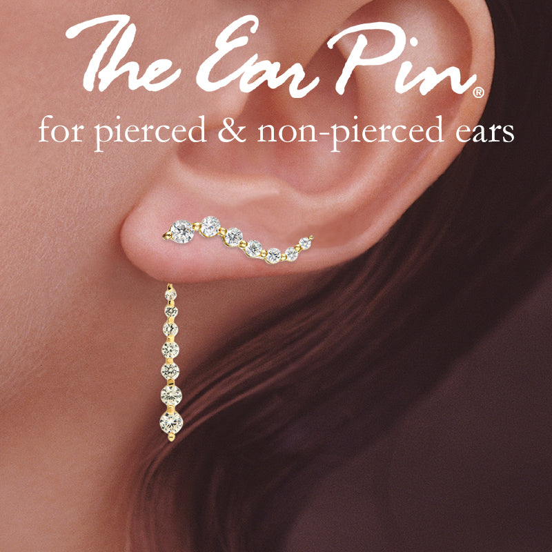 Gold over Silver Journey CZ Ear Pin Earring with Matching Interchangeable Dangle