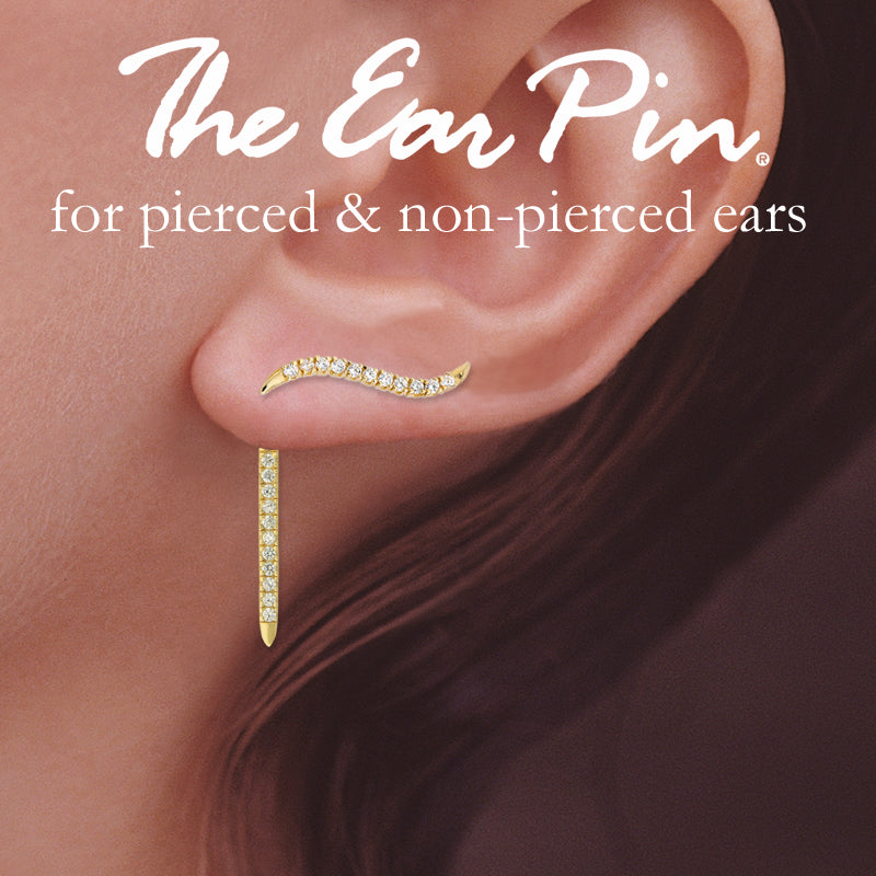Gold CZ Ear Pin Earrings with CZ Enhancer Dangle