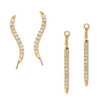 Gold CZ Ear Pin Earrings with CZ Enhancer Dangle