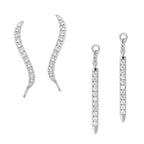 Silver CZ Ear Pin Earrings with CZ Enhancer Dangle