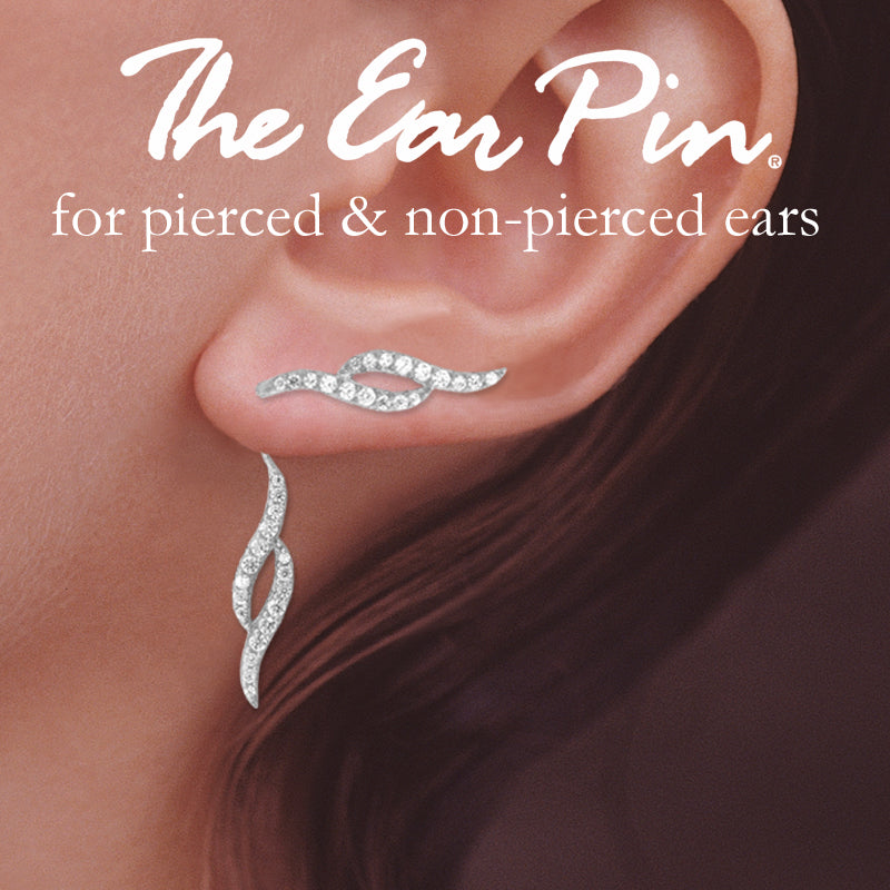 Silver CZ Ear Pin Earrings with CZ Enhancer Dangle 