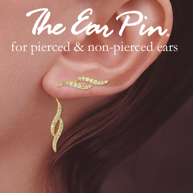 18k Gold Over Silver CZ Ear Pin Earrings with CZ Enhancer Dangle 
