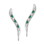 14k White Gold Green Onyx & Diamonds Ear Pin Earrings