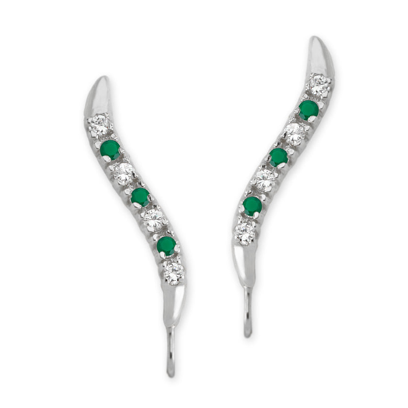 14k White Gold Green Onyx & Diamonds Ear Pin Earrings