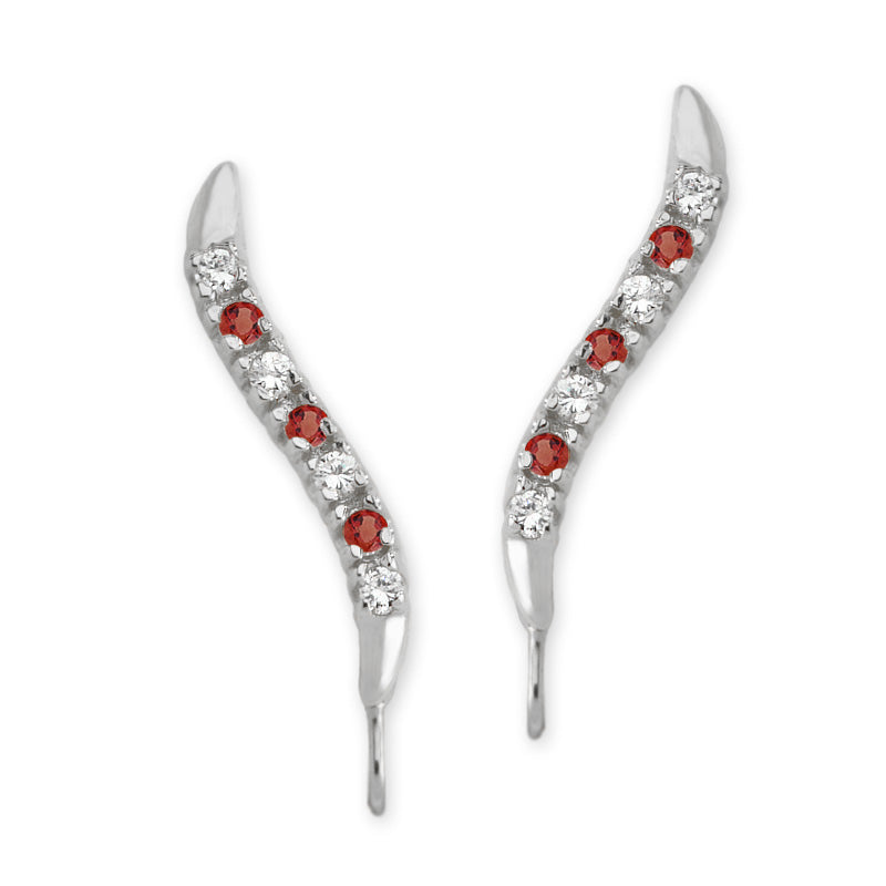 14k White Gold Ruby & Diamonds Ear Pin Earrings