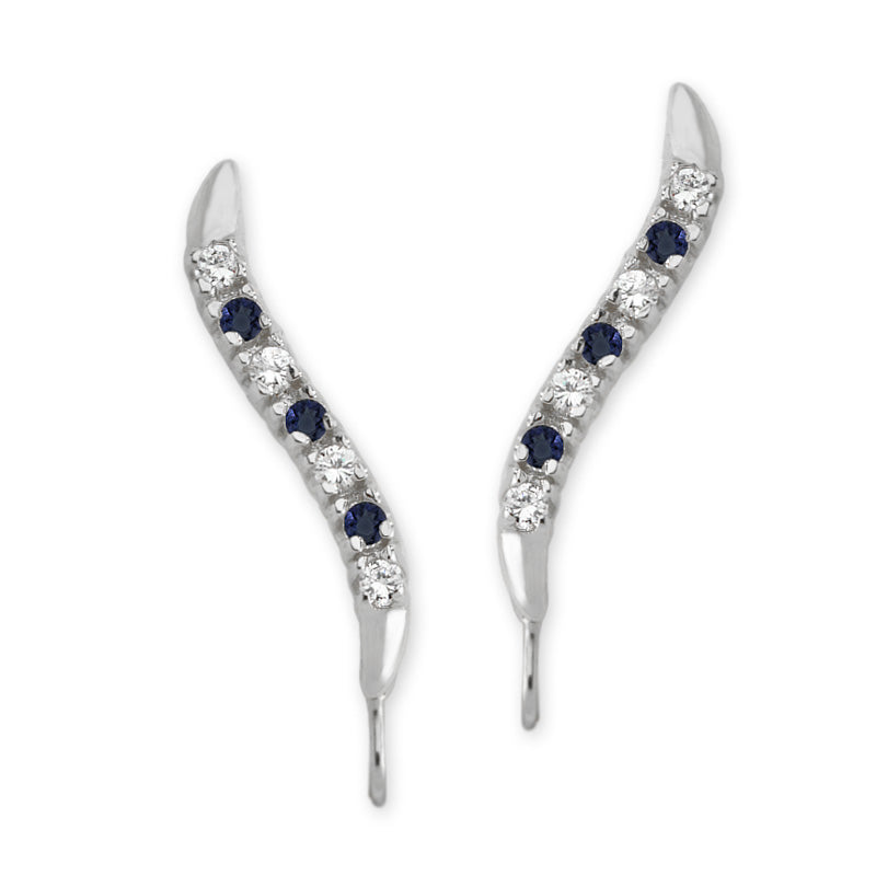 14k White Gold Sapphire & Cubic Zirconia Ear Pin Earrings