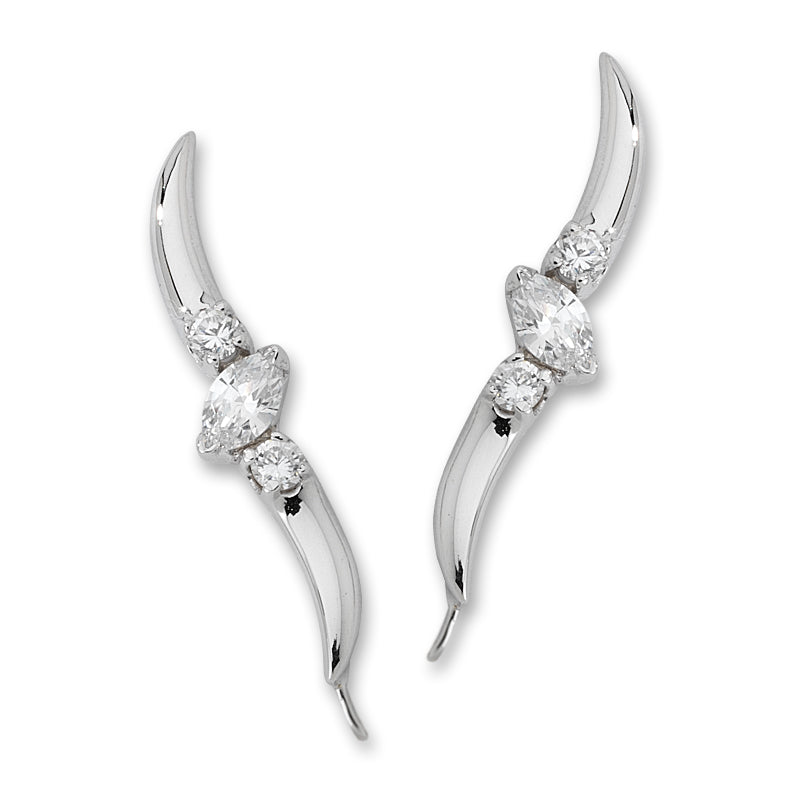 14k White Gold Cubic Zirconia Marquise & Rounds Ear Pin Earrings