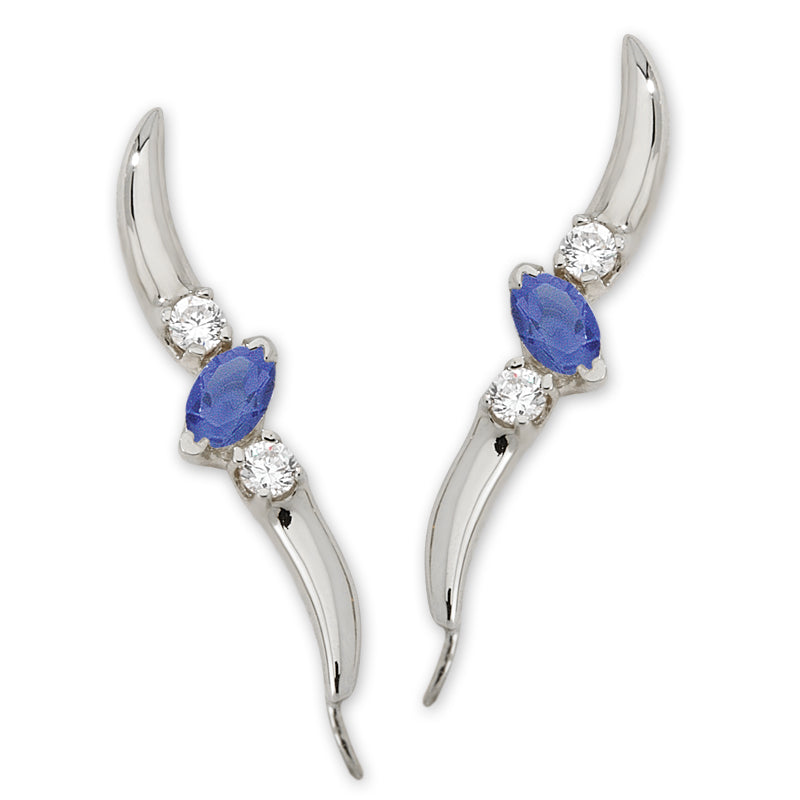 14k White Gold Tanzanite & Diamond Ear Pin Earrings