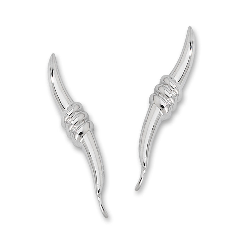 14k White Gold Ribbed Center Ear Pin Earrings