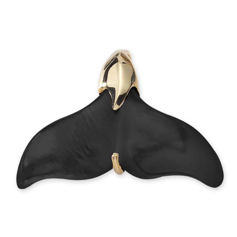 Whale Tail Pendant Genuine Black Onyx 18k Gold Over Silver Large Size
