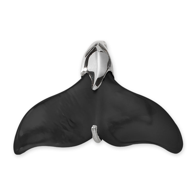 Whale Tail Pendant Genuine Black Onyx Sterling Silver Large Size