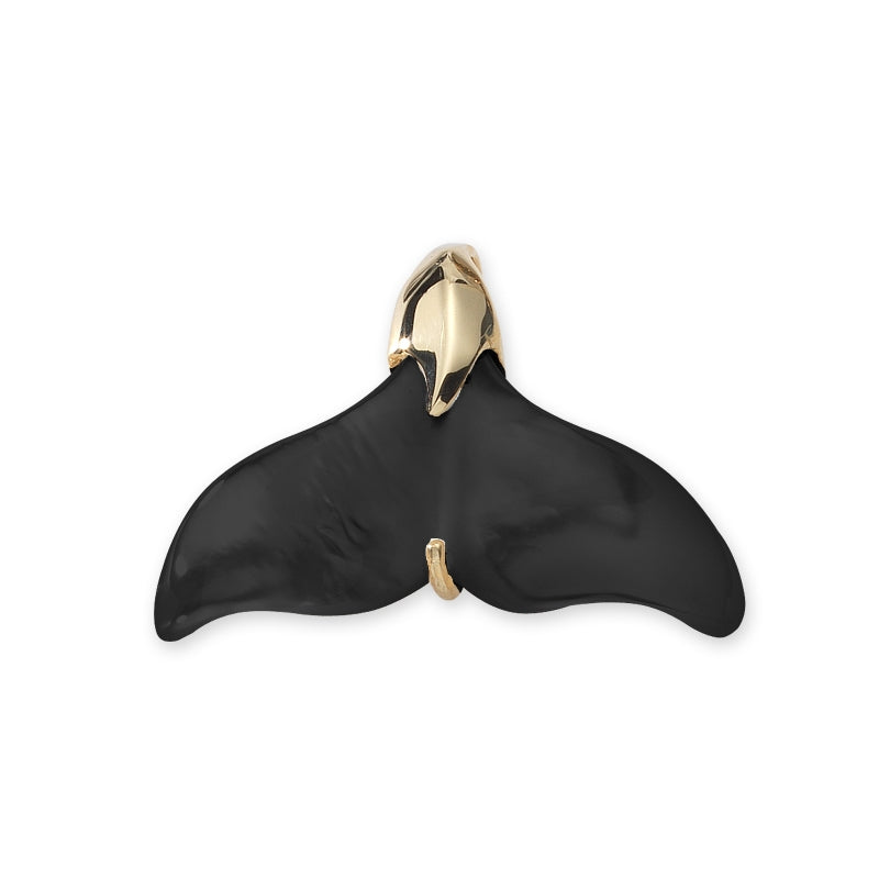 Whale Tail Pendant Genuine Black Onyx 18k Gold Over Silver Small Size