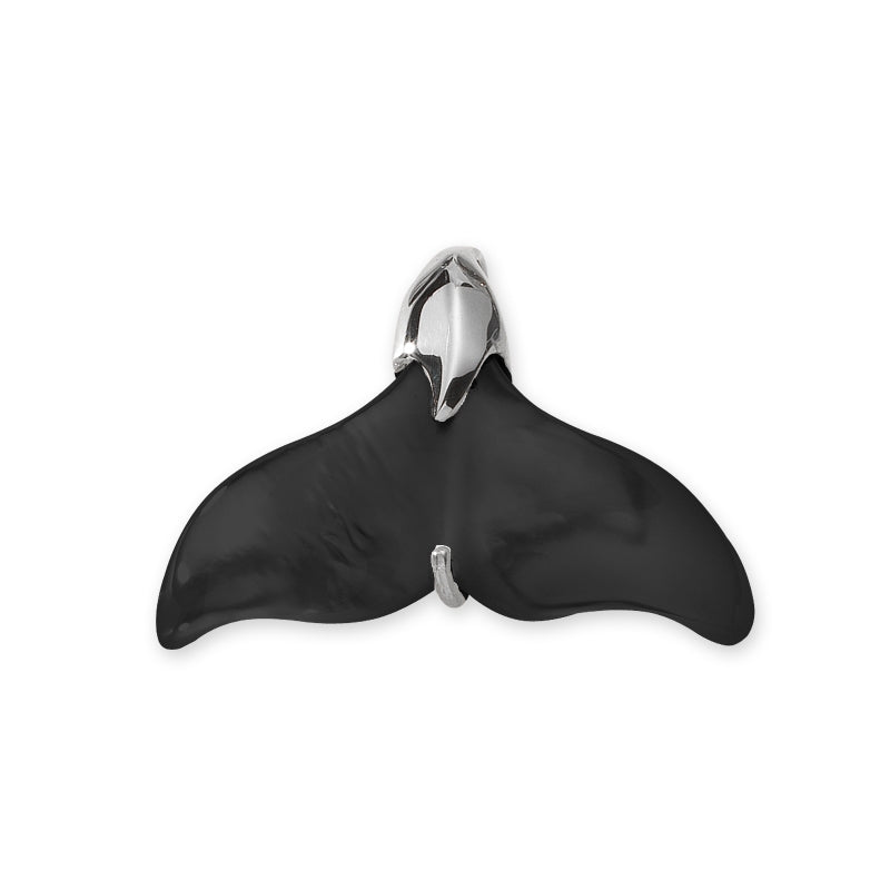 Whale Tail Pendant Genuine Black Onyx Sterling Silver Small Size