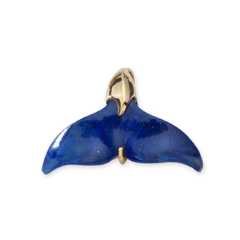 Whale Tail Pendant Genuine Blue Lapis 18k Gold Over Silver Small Size