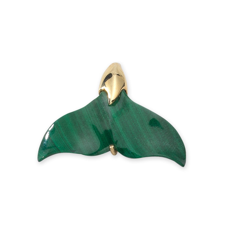 Whale Tail Pendant Genuine Malachite 18k Gold Over Silver Small Size