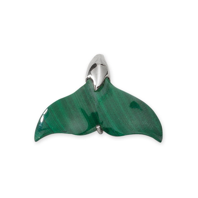 Whale Tail Pendant Genuine Malachite Sterling Silver Small Size