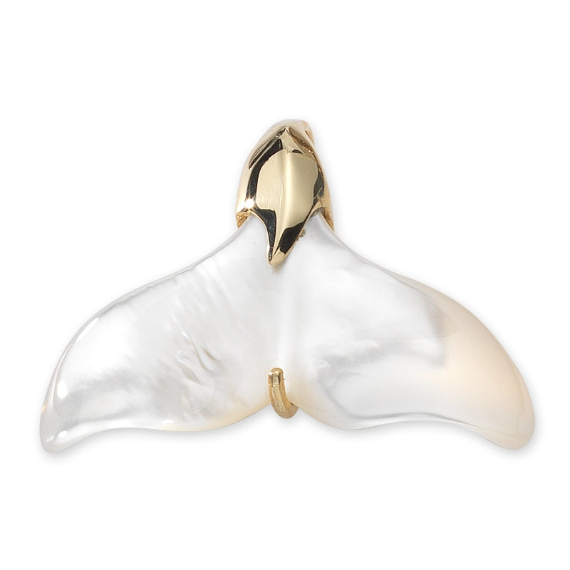 Whale Tail Pendant Genuine White Mother of Pearl 18k Gold OverSilver Large Size