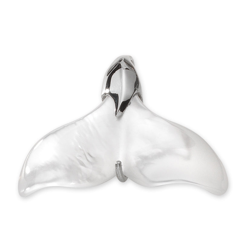 Whale Tail Pendant Genuine White Mother of Pearl Sterling Silver Large Size