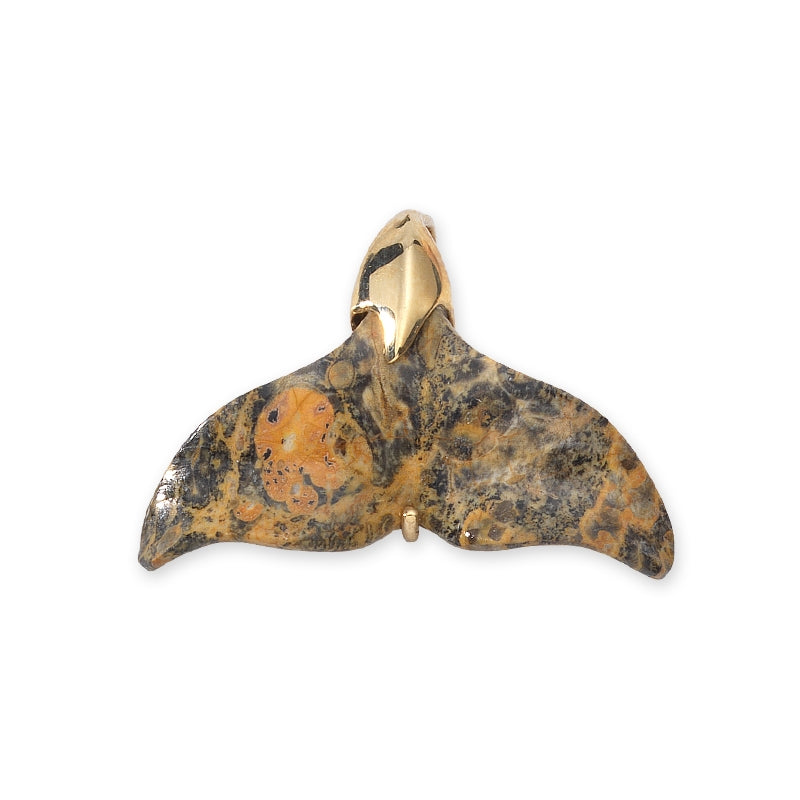 Whale Tail Pendant Genuine Poppy Jasper 18k Gold Over Silver Small Size