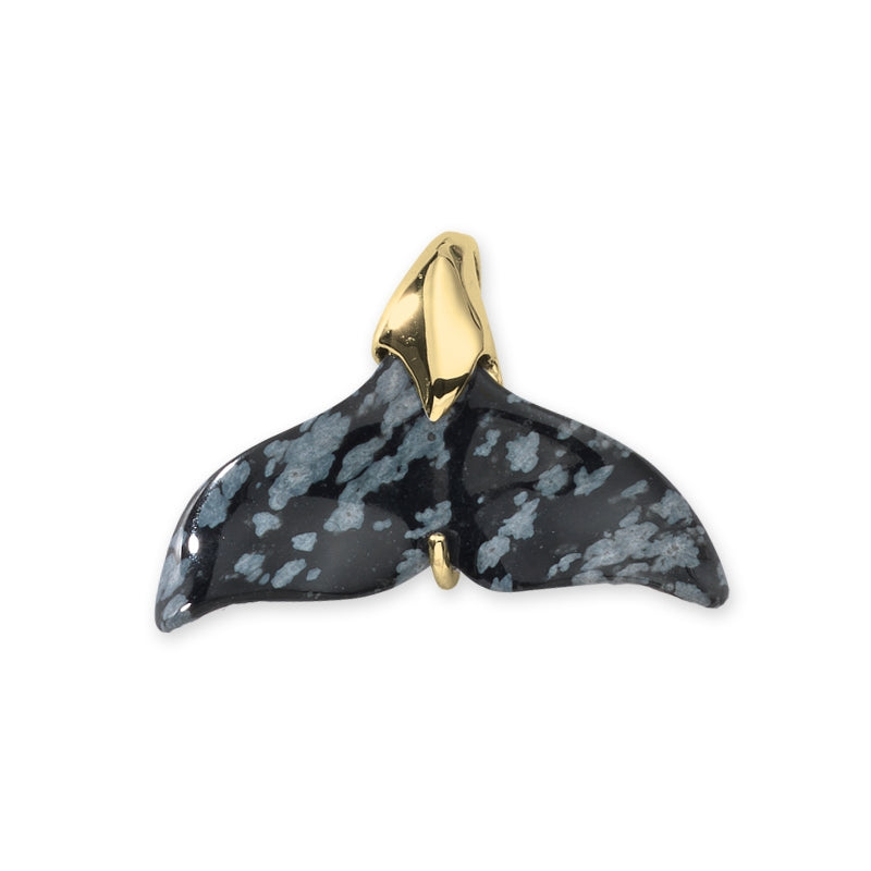 Whale Tail Pendant Genuine Snowflake Obsidian 18k Gold Over Silver Small Size