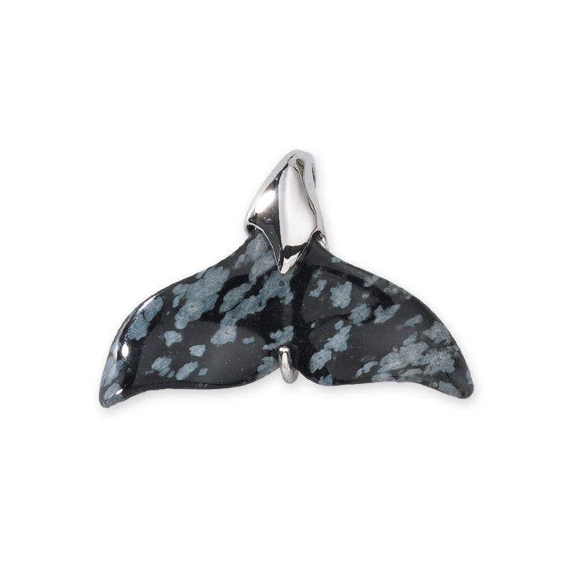 Whale Tail Pendant Genuine Snowflake Obsidian Sterling Silver Small Size