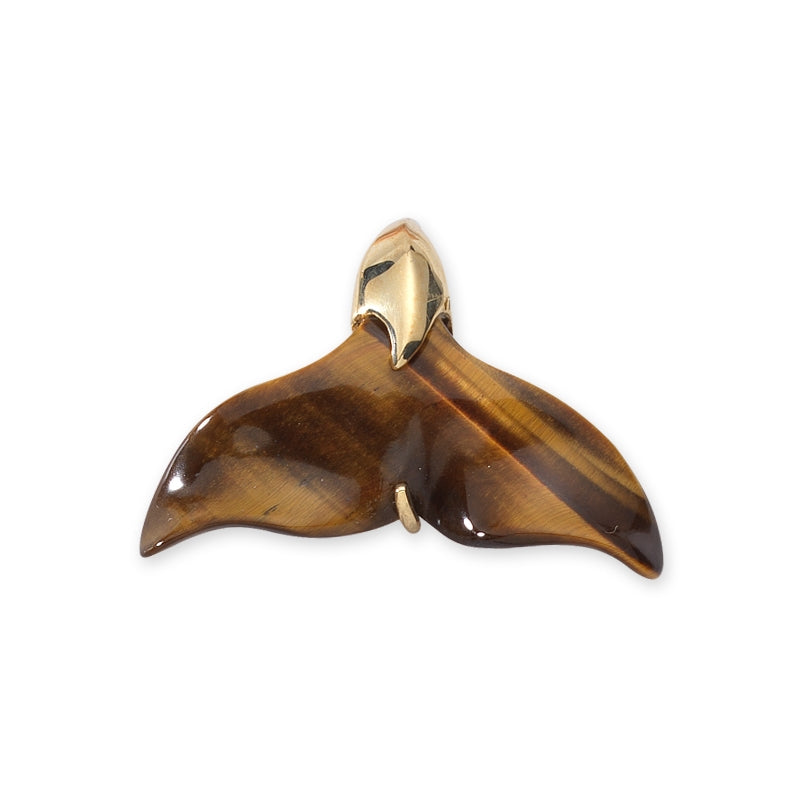 Whale Tail Pendant Genuine Tiger Eye 18k Gold Over Silver Small Size