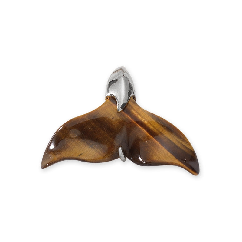 Whale Tail Pendant Genuine Tiger Eye Sterling Silver Small Size