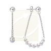 Silver Swarovski Crystals Arc Front-to-Back Chain Bead Stud Earrings