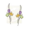 Silver Multi Gemstone Pearshape Springtime Ear Pin Earrings