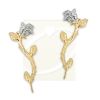 14k Yellow Two Tone Gold Long Stem Rose Ear Pin Earrings