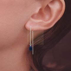 Silver Faceted Teardrop Birthstone Cable Link Threader Earrings