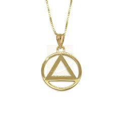 AA Necklace Sobriety Pendant AA Recovery Charm Small Size 12.50mm 18kt Gold Over Sterling Silver