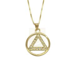 AA Necklace Diamond Sobriety Necklace AA Recovery Charm Small Size 12.50mm 14kt. Yellow Gold