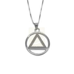 AA Necklace Sobriety Necklace AA Recovery Charm - Small Size 12.50mm 14kt. White Gold