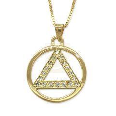 AA Necklace Diamond Sobriety Necklace AA Recovery Charm Large Size 18.50mm 14kt. Yellow Gold