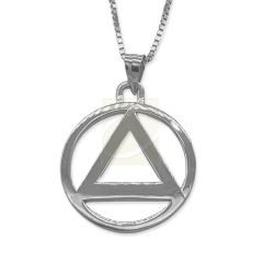 AA Necklace Sobriety Necklace AA Recovery Charm Large Size 18.50mm 14kt. White Gold