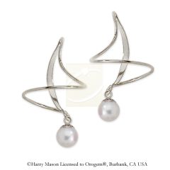 14k White Gold Round White Pearl Earspirals Earrings - Short Version