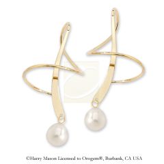 Round Pearl Dangle Earspirals Earrings in 14k Yellow Gold
