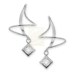 Princess Cut CZ Dangle Earspirals Earrings in 14k White Gold