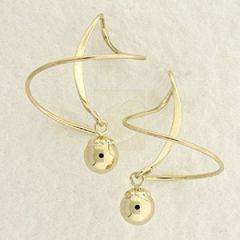 Polished Gold Bead Dangle Earspirals Earrings in 14k Yellow Gold