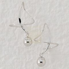Polished Gold Bead Dangle Earspirals Earrings in 14k White Gold