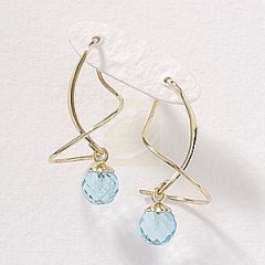 Faceted Blue Topaz Bead Earspirals Earrings in 14k Yellow Gold