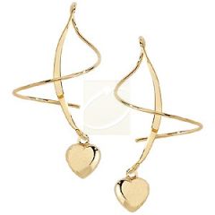 Polished Heart Dangle Earspirals Earrings in 14k Yellow Gold- Long Version