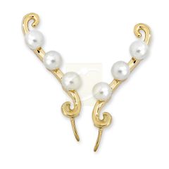 Triple Pearls Ear Pin Earrings in 14k Yellow Gold